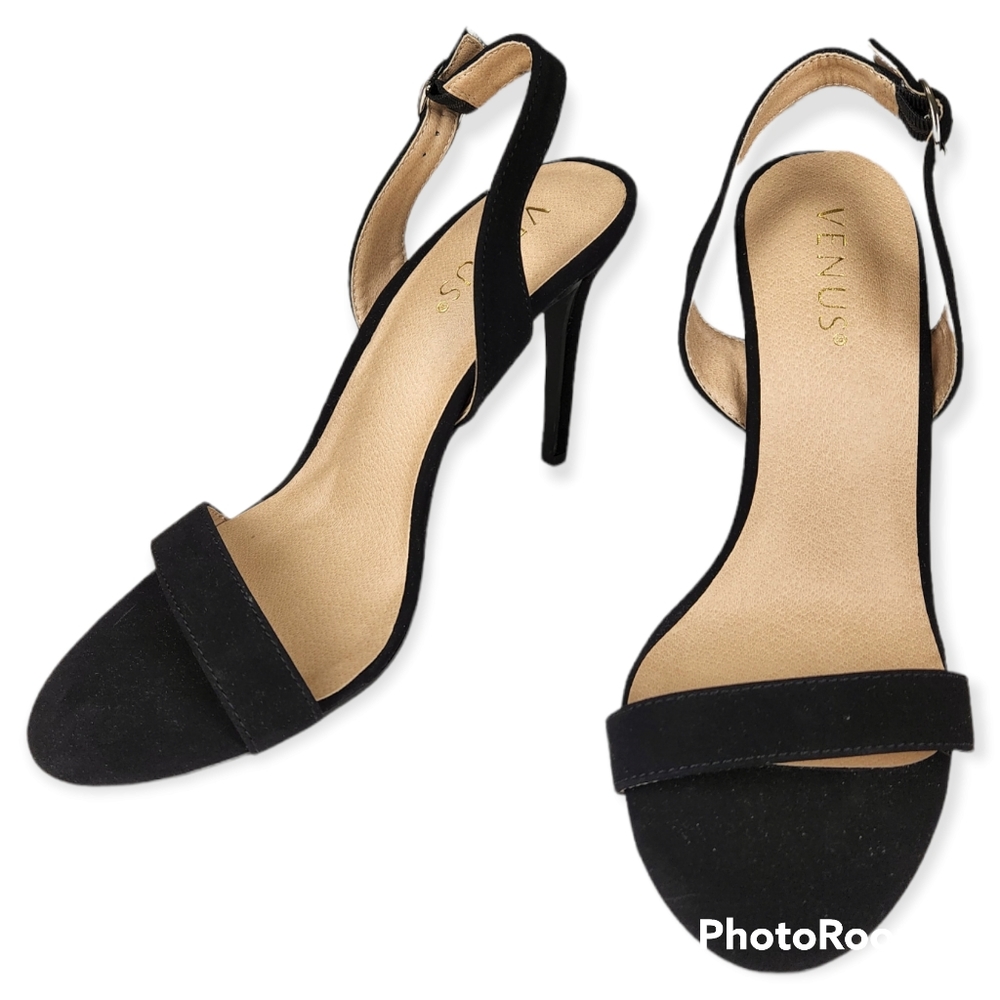Venus Black Strappy Heels Size 8.5